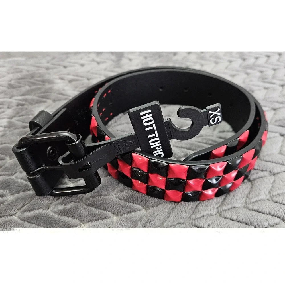 NEW*Hot Topic Black Red Stud Rocker Biker Punk Gothic Belt Size Extra Small XS